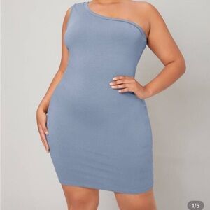 Elegant One-Shoulder Blue Dress